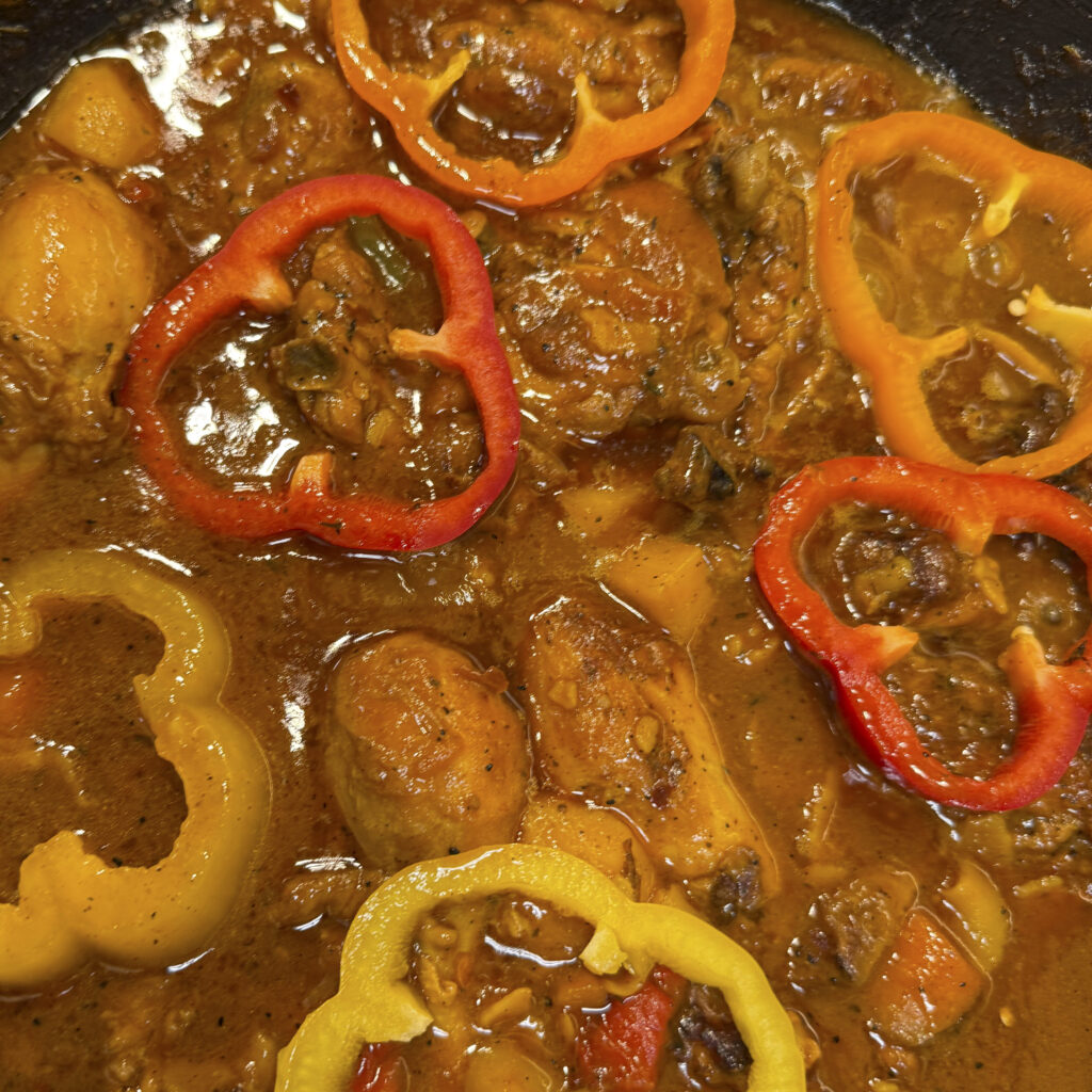 Brown stewed chicken